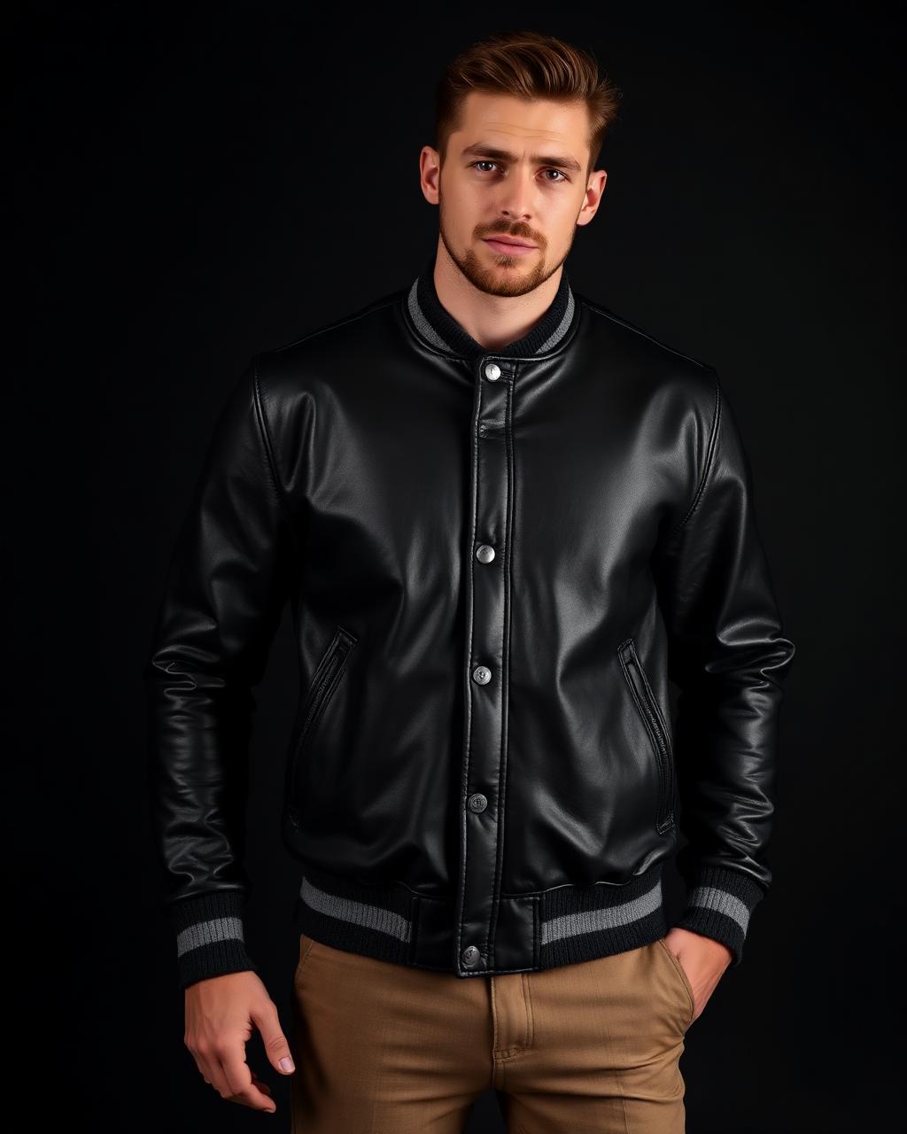GrociFly Leather Varsity — Black / Grey